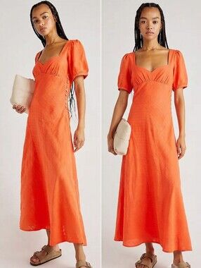 Free People Sz L 100% Cotton Catch The Light Midi Maxi Dress Summer Beach Resort